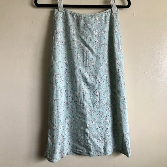 Brandy Melville Phoebe Midi Skirt Ditsy Floral Thigh Slit Teal Mint - Picture 3 of 9